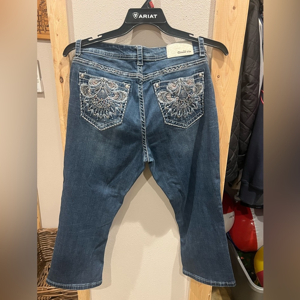 Grace in LA Blue Embroidered Jeans Capri
